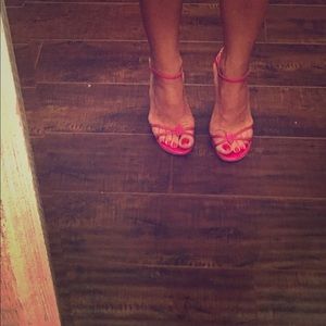 Jimmy Choo Raspberry leather strapped heels